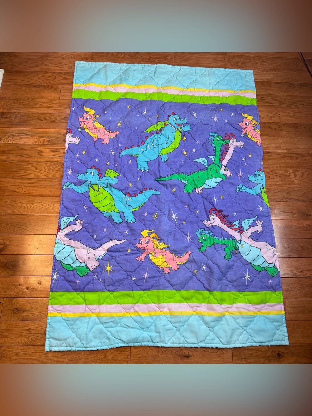 VTG Y2K Nostalgia Dragon Tales Toddler Bed Quilted Comforter Dan River RARE